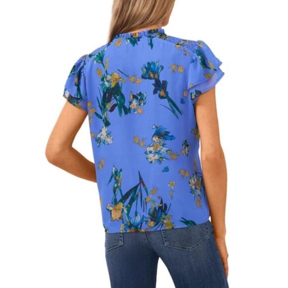 CeCe Women's Tropic Night Island Oasis Flutter Sleeve Blouse Top Size XL NWT - Picture 2 of 6